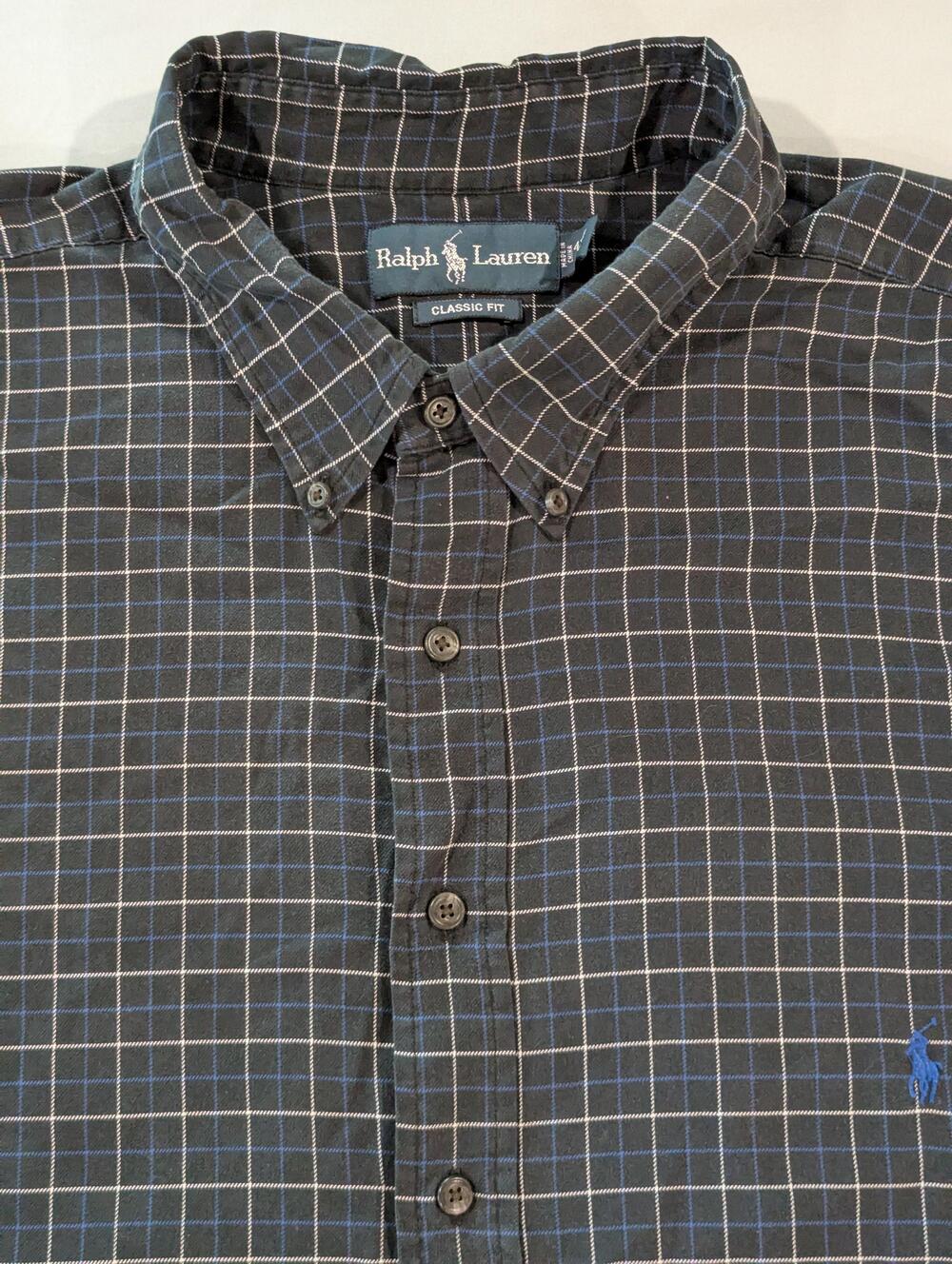 Ralph Lauren Shirt Mens XL Black Check Long Sleeve Flannel Button Up Casual